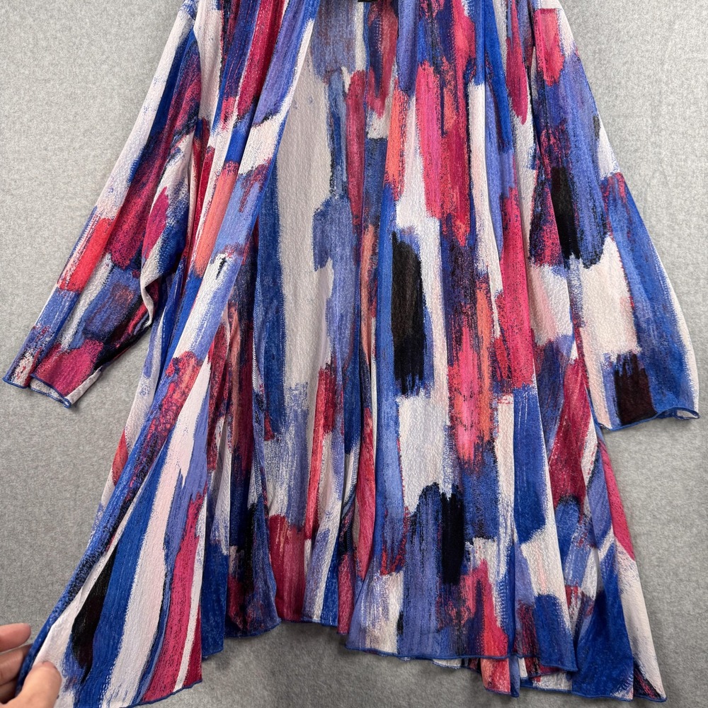 Ali Miles Cardigan Womens 2X Blue Pink Abstract Brushstroke Open Front Mesh - Picture 4 of 8